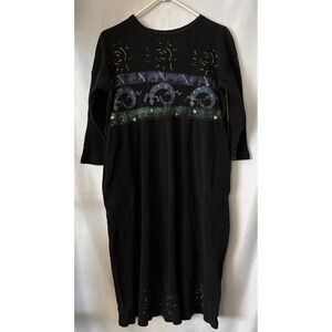Womens Black Waffle Knit Dress Sz M Thermal 3/4‎ sleeve Comfort Sun Lizard Art